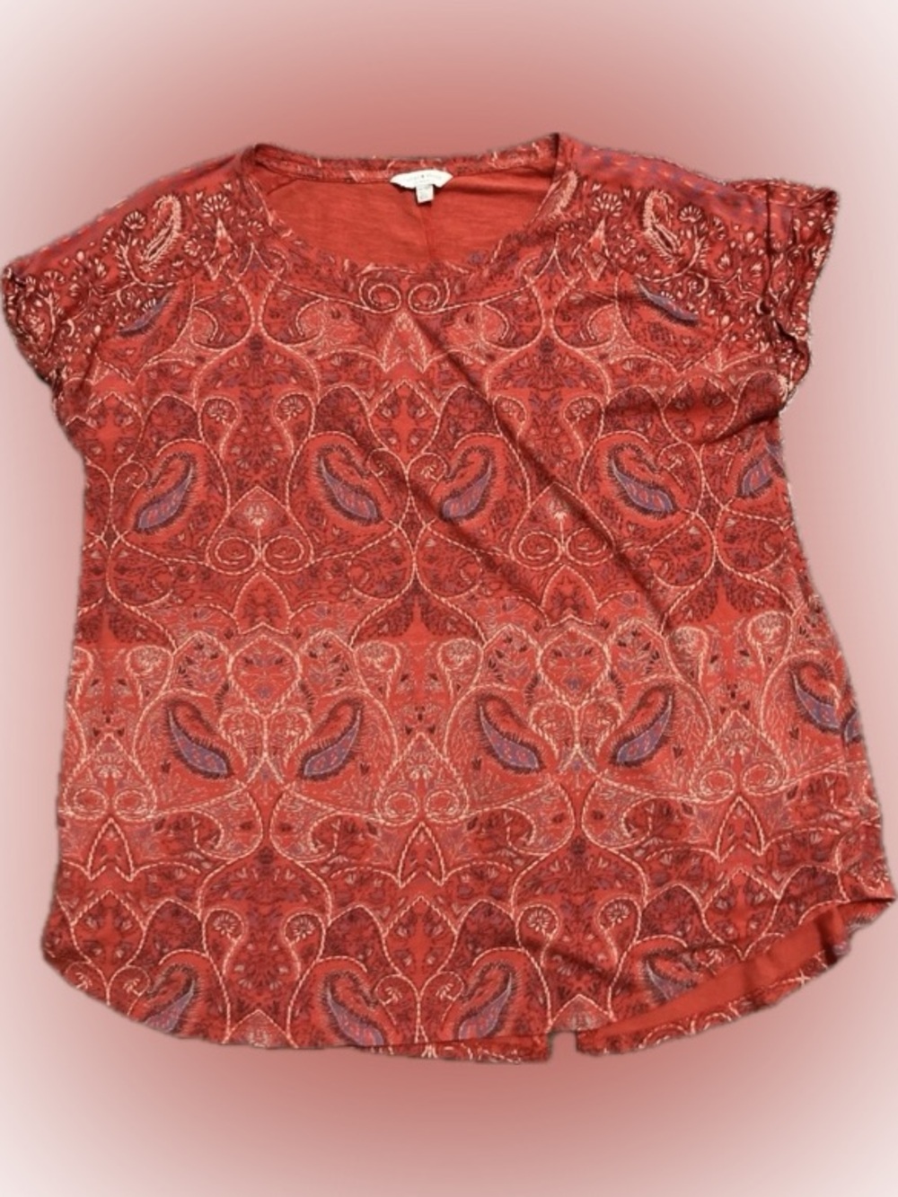 Lucky Brand Red Paisley Art Sketch Print Tunic Tee Women’s Size 1X